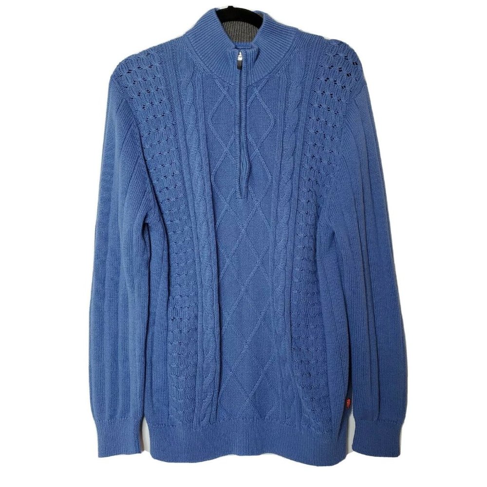 Izod Blue Cable Knit Sweater Long Sleeve 1/4 Zip